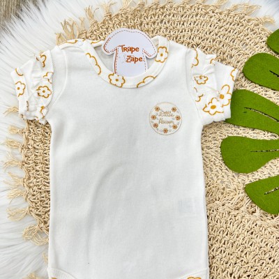 Conj. Body Little Flower e Calça Floral - Off White e Mostarda